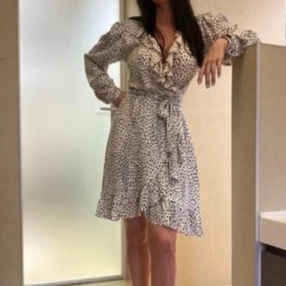 Maje Rosana wrap dress black white leopard print long sleeve excellent Size S - Picture 11 of 12